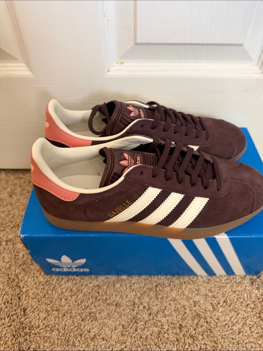 adidas Gazelle Womens Brown White Pink Suede Sneakers - Picture 4 of 6
